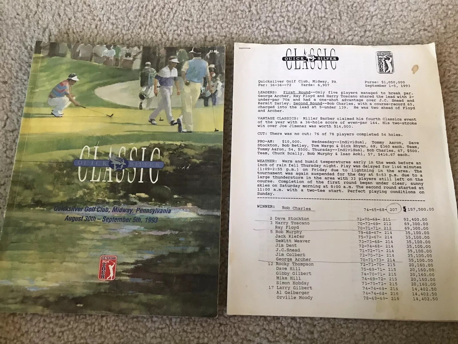 Gary Player Autographed Signed 1993 SENIOR PGA PROGRAM QUICKSILVER CLASSIC + GEIBERGER MR 59 