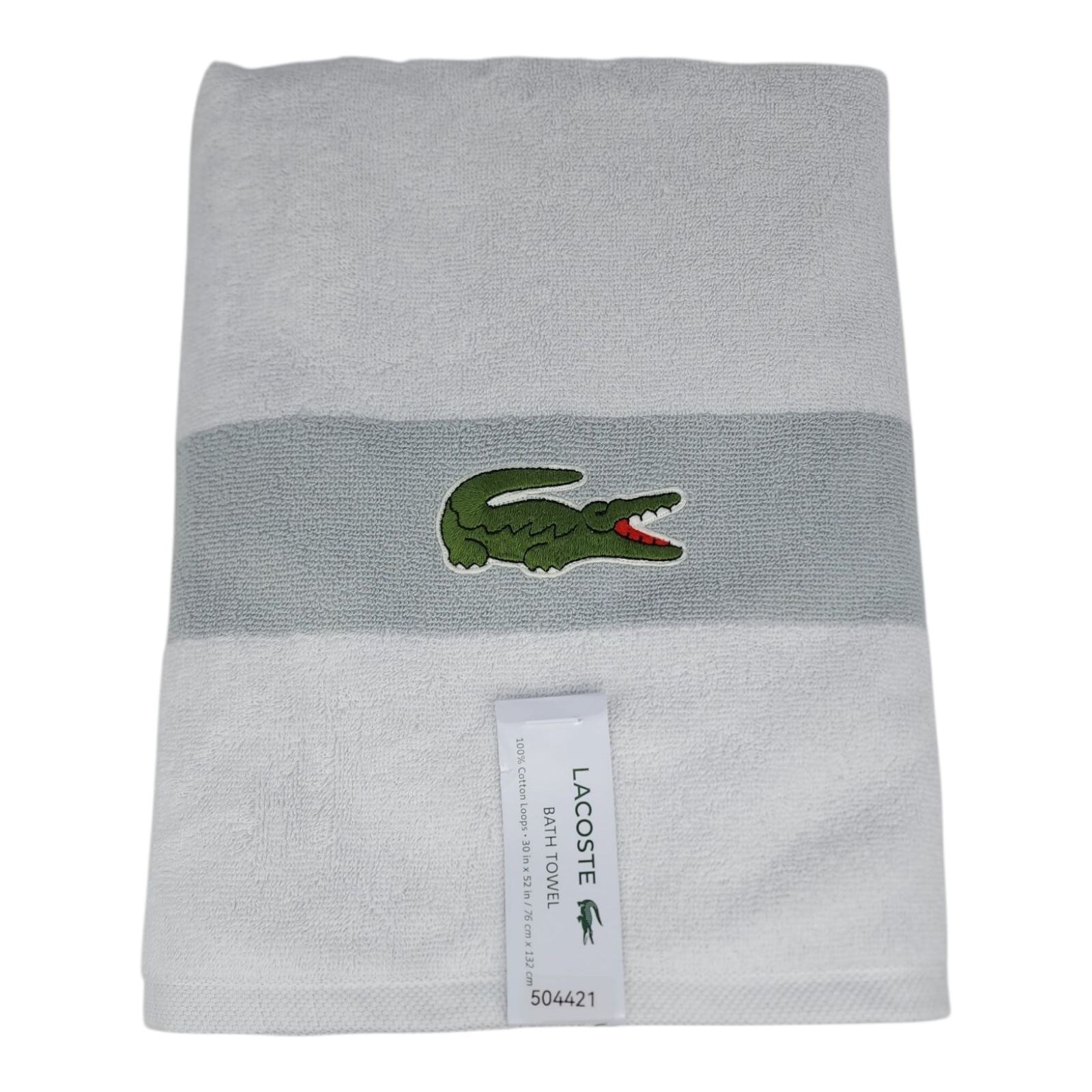 Lacoste Bath Towel 30" X 52" Gray / White 100% Cotton Highly Absorbent Low Lint
