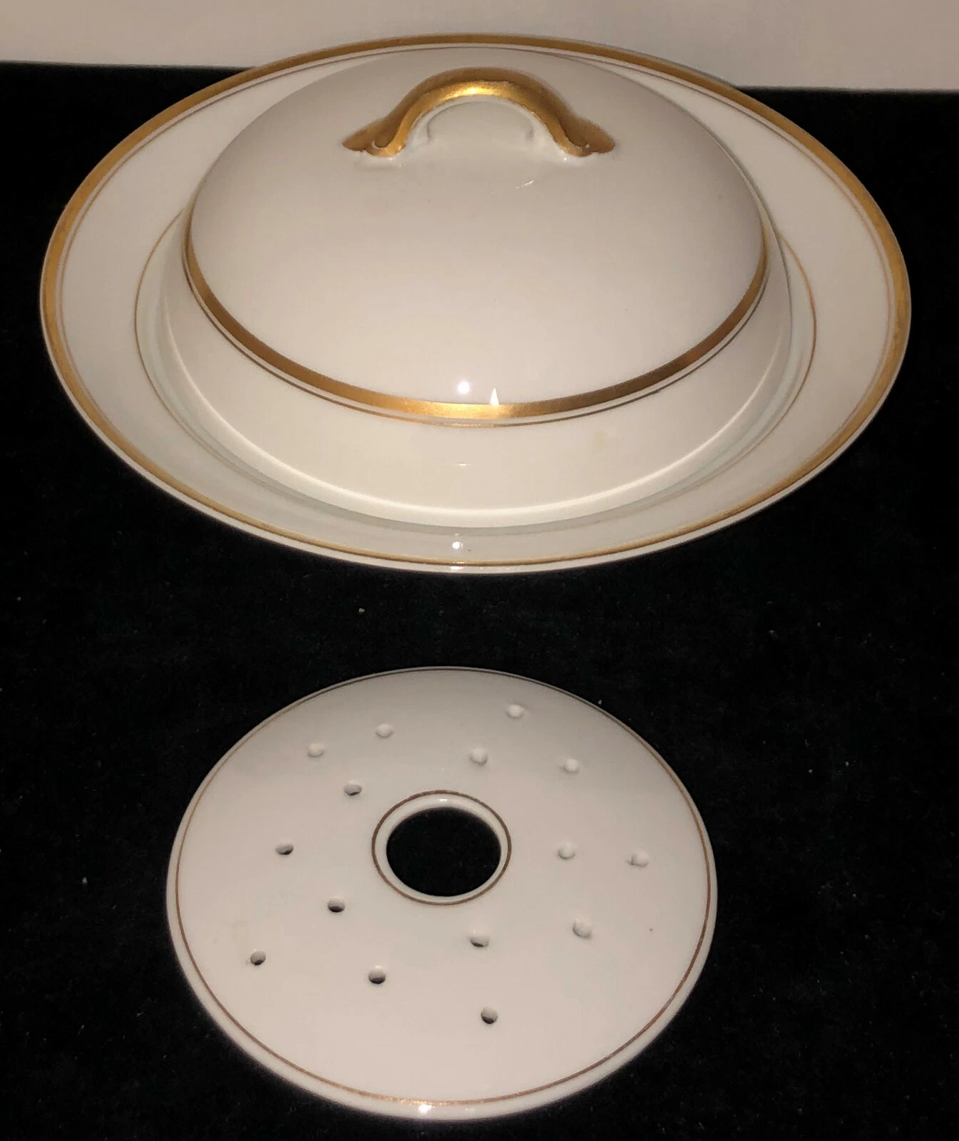 Noritake*NIPPON*WAVERLY*WHITE W/GOLD 3 PC BUTTER DISH W/COVER