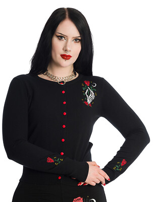 Banned «ISHTAR ROSE» Oldschool SKELETON Rosen CARDIGAN Strickjacke Rockabilly