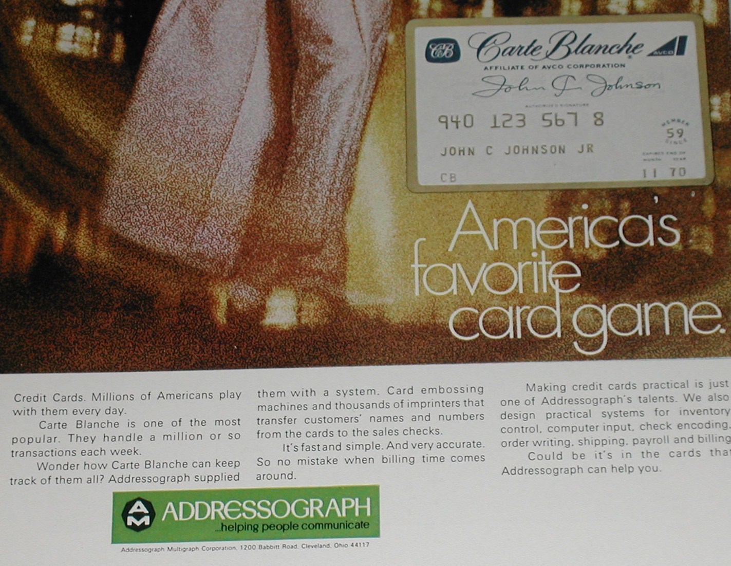 1970 Addressograph advertisement, with Carte Blanche Credit Card eBay