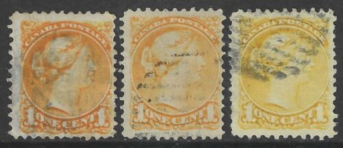 CANADA 1873-79 1c P.11 1/2 * 12 or 11 3/4 * 12 * 3 shades, FU. SG 91/93. - Picture 1 of 2