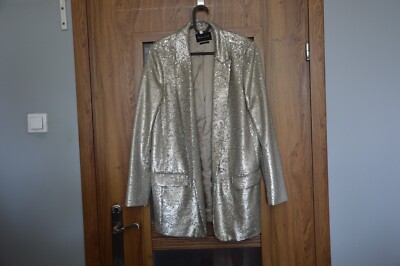 MASSIMO DUTTI Trinny Sequin Silver Gold Metallic Blazer Trophy
