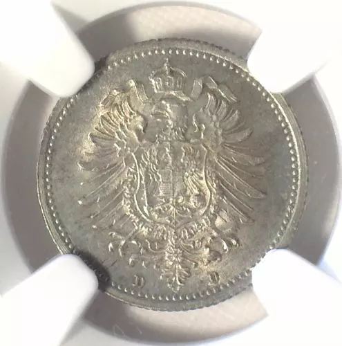 GERMANY 1876D (MUNICH) 0.900 SILVER 20 PFENNIG NGC MS63 (KM#5)