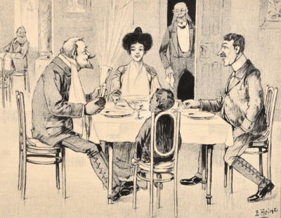 The bourgeoisie in the restaurant | drawing/mixed media by Edwin Heine