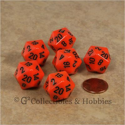NEW Set of 6 Orange with Black Numbers D20 Dice Twenty Sided RPG D&D Game D20s