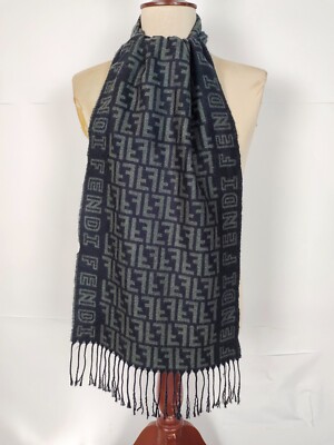 Fendi genuine vintage patterned Grey Wool winter Scarf Scarves
