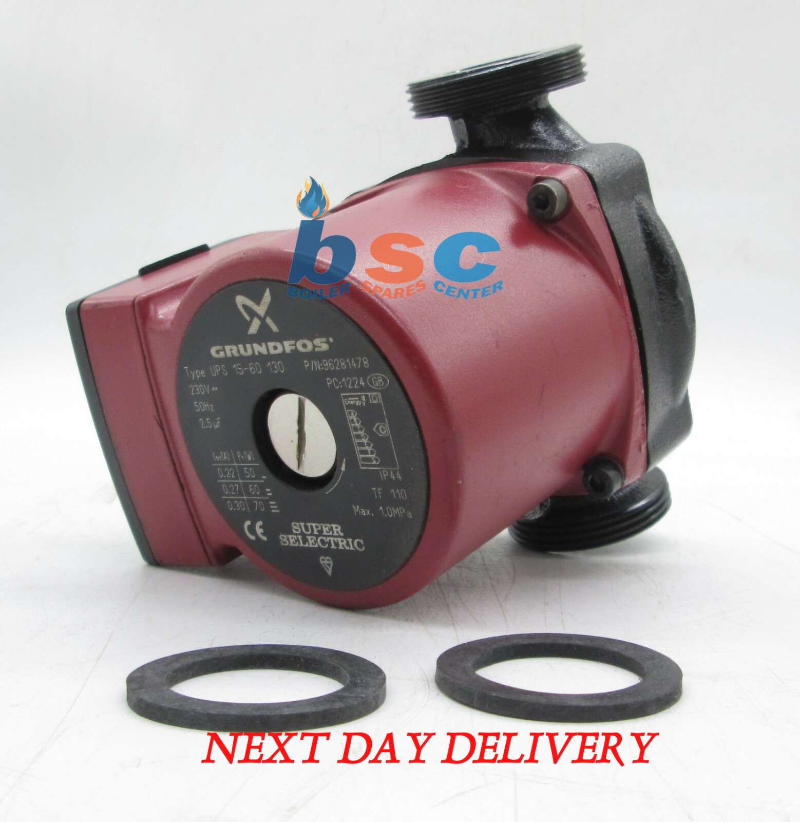 Central Heating Pump 15 - 50/60 Grundfos UPS with washers u0026amp; new housing  | eBay