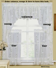 Daisy Embroidery Kitchen Curtain Valance Tiers or Swags IVORY Creative Linens