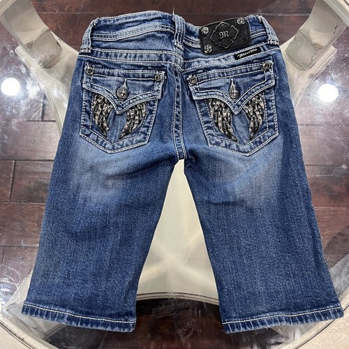 Miss Me Girl Denim Bermuda Shorts Size 12 Embellished Angel Blue Jean JK6086M2 - Picture 5 of 7