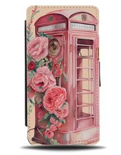 Pink Telephone Box Flip Wallet Case Vintage London Retro Classic Girls Girl CZ31