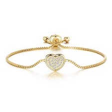 18k Gold Plated Pave Heart Friendship Slider Bracelet Created with Zircondia® Cr