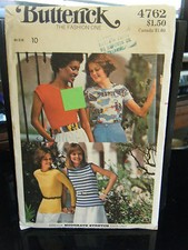 Vintage Butterick 4762 Misses T-Shirts Pattern - Size 10 Bust 32 1/2