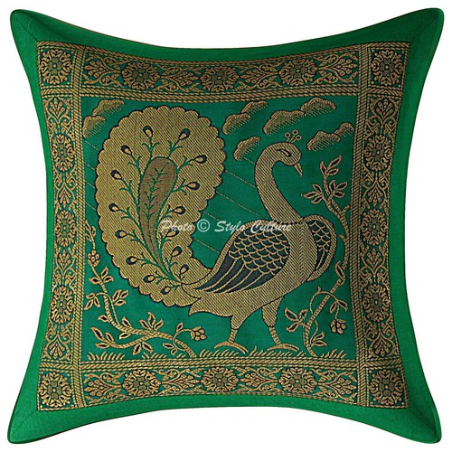 Indian Brocade Sofa Cushion Cover Handmade Peacock Pillow Case Cover Throw 12" - Picture 17 of 52