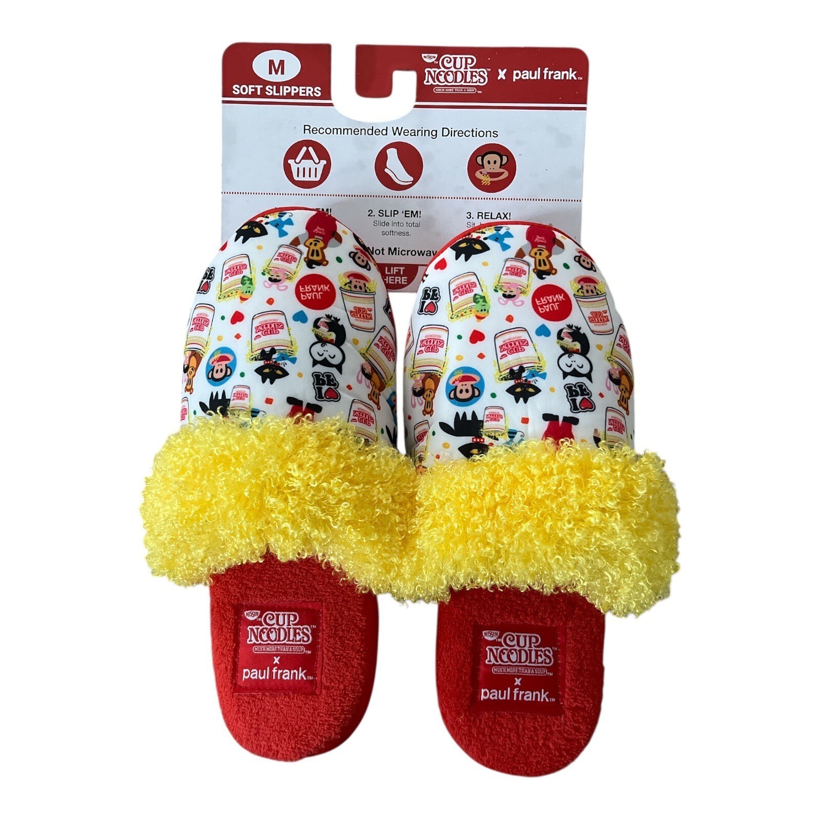 PANTOFOLA D’ORO Ciabatte morbide Cup Noodles x Paul Frank taglia M (7 8) fodera gialla sfocata accogliente
