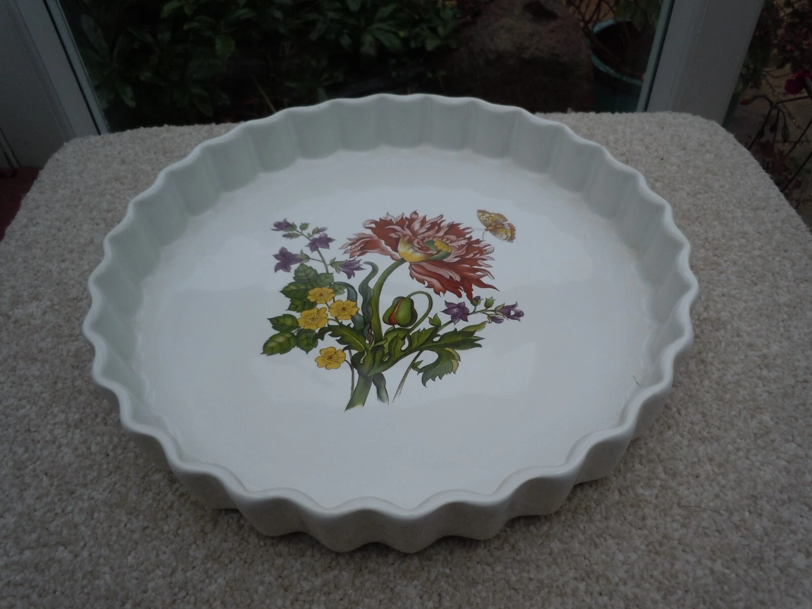 LARGE VINTAGE CERAMIC FLAN PIE OVEN DISH BOTANICAL GARDENS 26cm / 10inch