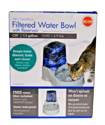 K & H PET PRODUCTS K & H CleanFlow Filtered Water Bowl With Reservoir For Cats or Small Dogs T2494