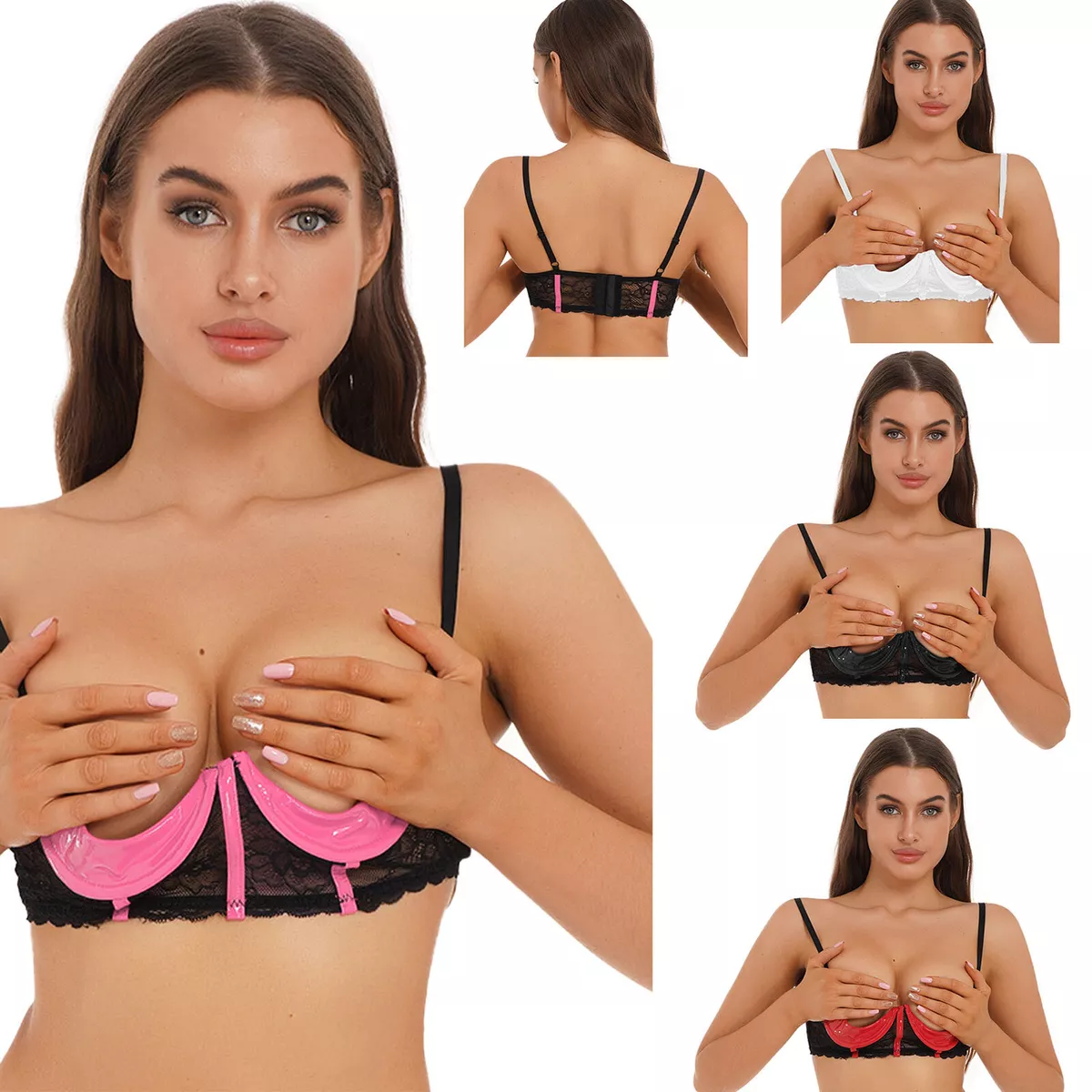 Womans Lace Push Up Shelf Bra Balconette 1/2 Cup Demi Unlined