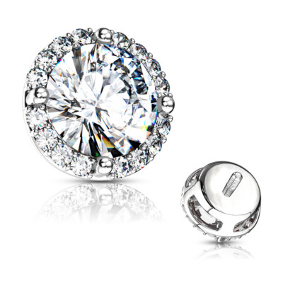  8 mm Multi CZ Prong Set CZ Center Internally Threaded Dermal Anchor Tops 14G 
