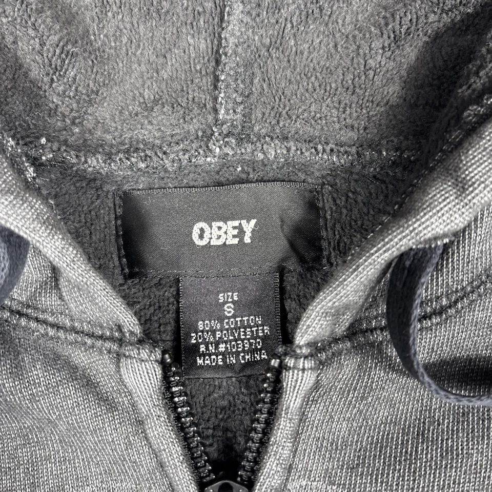 Y2K Obey Full Zip Tiger Graphic Hoodie Black Women’s Size Small Cropped VTG - Image 3 of 4