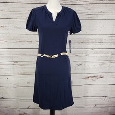 Chaps New Women's Indigo Blue 100%Cotton Short Sleeve Dress Size S