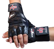 Leather Working Out  Weight Lifting Fingerless Gloves - Black Extra Large