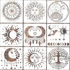 9Pc Sun Moon Mandala Stencils 11.8in Reusable Painting Templates Crafts Decor
