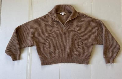 Sugar Moon Junior's Zipped Turtleneck Pullover Sweater Warm Taupe Size Large