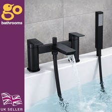 Black Shower Mixer Tap with Handset Square Twin Handle Bathroom Fittings