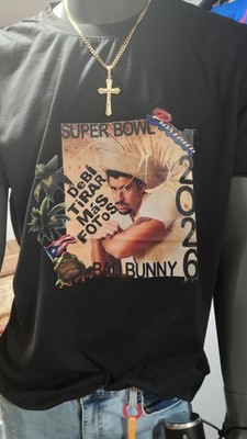 Bad Bunny Super Bowl 2026 Graphic Print Men's T-Shirt Black Short Sleeve