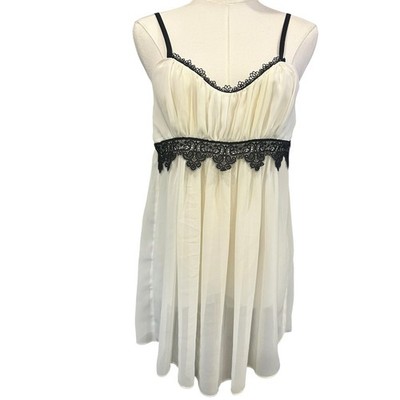 Linea Donatella Fairy Y2K Sheer White Babydoll Top Coquette Black Lace SZ Sm