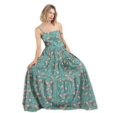 Raga Womens Teal Floral Block Print Tiered Cotton Maxi Dress R5049 XS New