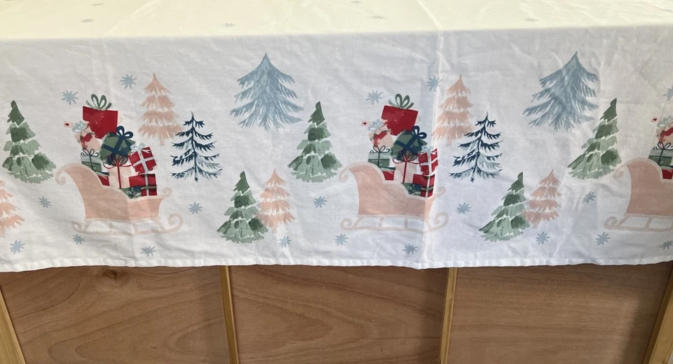 Martha Stewart Christmas Tablecloth 52x67” Fabric Snow Scene Sleigh Trees - Image 2 of 4