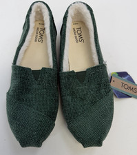 Toms Alpargata Forest Green Chenille/Faux Fur Women s Size 8