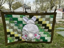 Easter Bunny Wall Tapestry Quilted Easter Spring Handmade 42 X 28