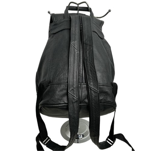 Black Pebbled Genuine Leather Backpack - Picture 4 of 5