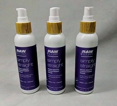 Raw Sugar Simply Straight Serum Vegan Keratin Water Lily Cactus 3x