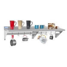 Hally Stainless Steel Shelf with 8 Hooks 14" x 60" Wall Mounted Pot Rack 400l...