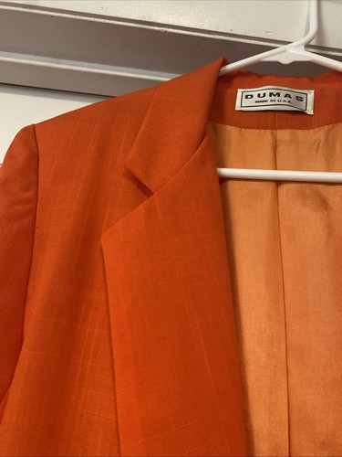 DUMAS VTG Women's Blazer Orange Linen Size 10 Jacket One Button Lined USA Notch - Picture 6 of 14