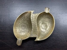 Vintage Etched Brass Leaf Shaped Ashtrays - Made in India