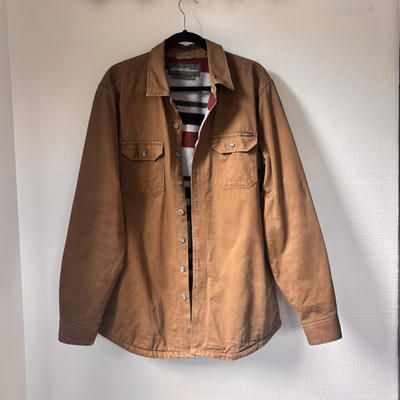  Eddie Bauer Fleece Lined Canvas Chore Coat Utility Jacket Men s TL Workwear