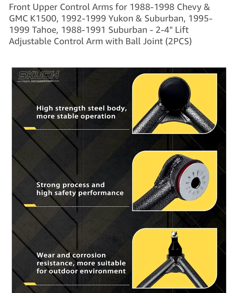 Brazos de control superiores delanteros para Chevy y GMC K1500 1988-1998, 1992-1999 Yukon y Subu Foto 3 de 4