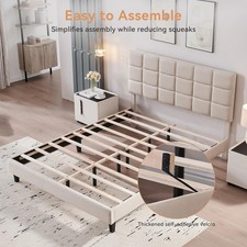 Full/Queen Size Bed Frame w/Fabric Upholstered Headboard  Wooden Slats Support