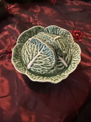 Bordallo Pinheiro Vintage Cabbage Green Glazed Ceramic Lidded Bowl Rare