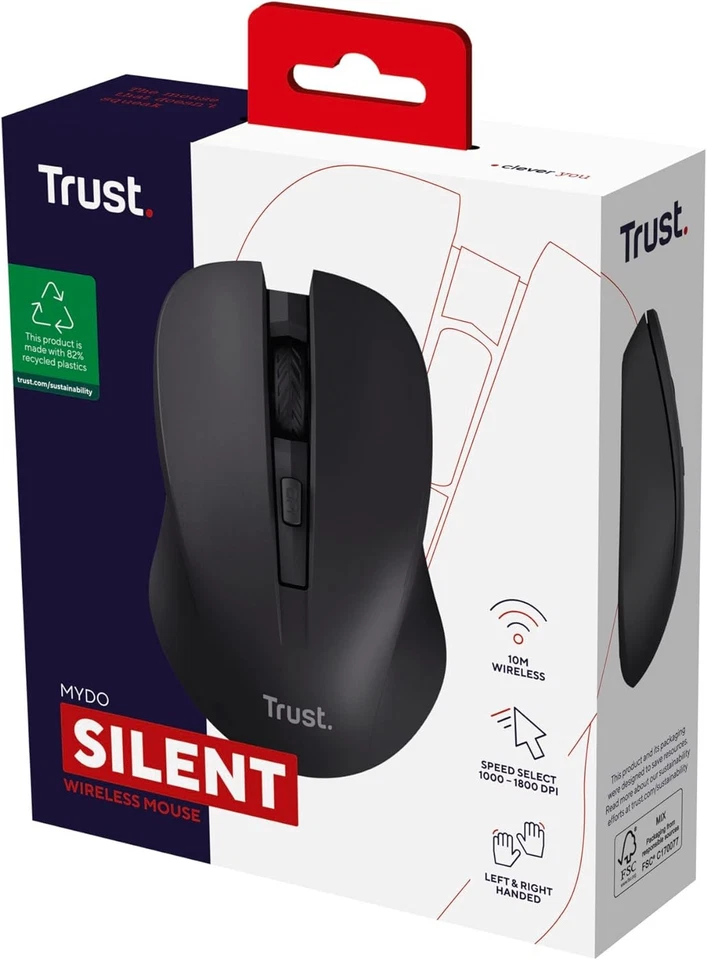 Trust Mydo Silent Wireless Mouse, 82% Recycled Plastics, 1000-1800 DPI, Storable - Image 2 of 4