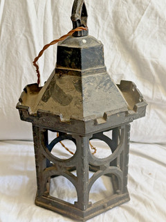 Antique gothic style cast iron 6 sided hanging lantern
