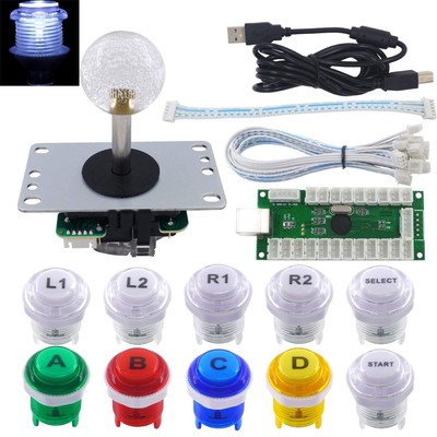 SJ@JX Arcade Stick DIY Kit 10x Buttons with Logo LED MX 8 Way Joystick USB En...