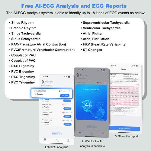 Checkme BP2 Bluetooth Upper Arm Blood Pressure Monitor with AI ECG Detects AFib