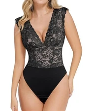Popilush Lace Body Suits Women - Tank Top Thong Shapewear Tummy Control