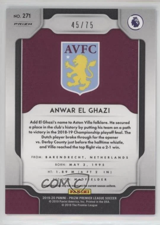 2019-20 Panini Prizm Premier League Blue Ice Prizm /75 Anwar El Ghazi #271 - Image 2 of 2